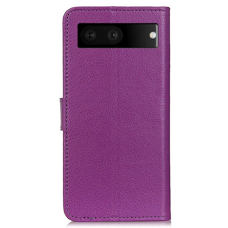 For Google Pixel 7 Litchi Texture PU Leather Folio Flip Case Wallet Viewing Stand Phone Cover - Purple