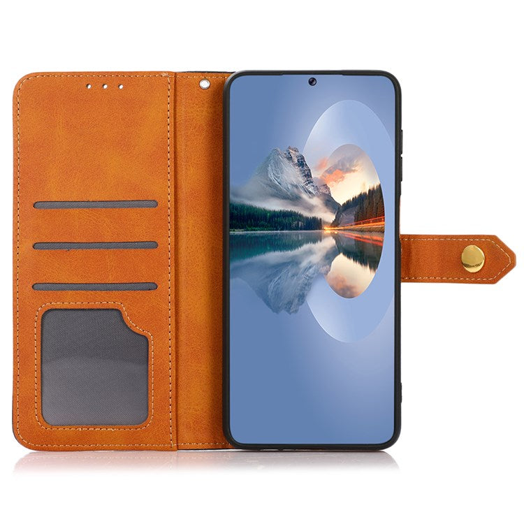 KHAZNEH For Google Pixel 7 Pro 5G Magnetic Golden Clasp PU Leather Stand Case Cell Phone Wallet Cover - Brown