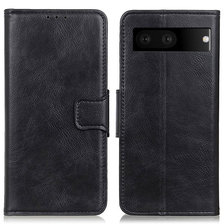 For Google Pixel 7 Shockproof Phone Case Crazy Horse Texture PU Leather Wallet Stand Protective Cover - Black