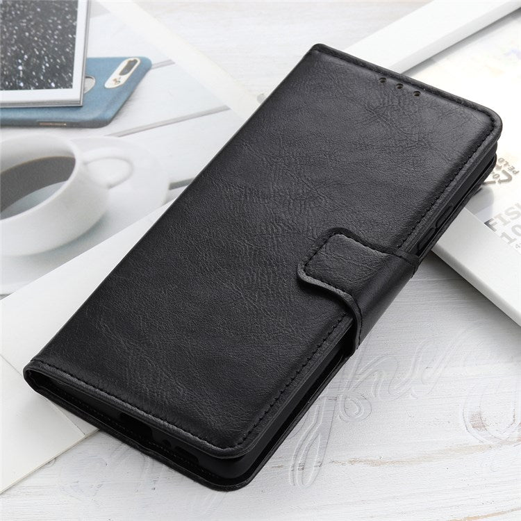 For Google Pixel 7 Shockproof Phone Case Crazy Horse Texture PU Leather Wallet Stand Protective Cover - Black