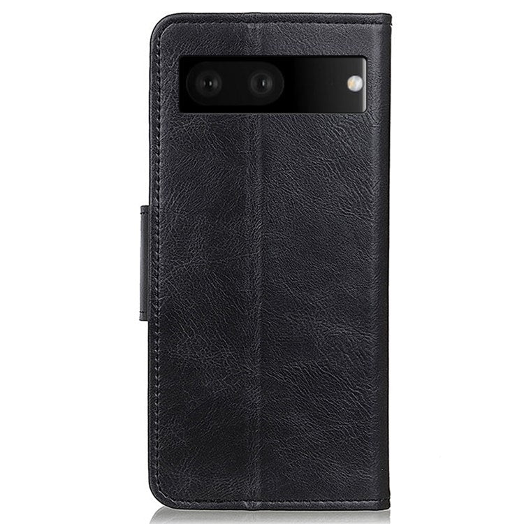 For Google Pixel 7 Shockproof Phone Case Crazy Horse Texture PU Leather Wallet Stand Protective Cover - Black