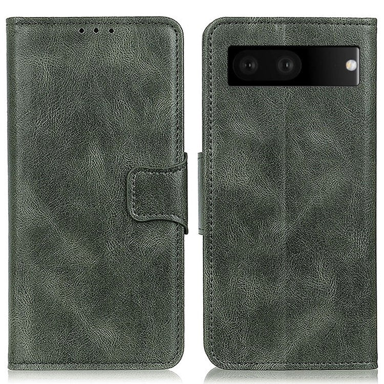 For Google Pixel 7 Shockproof Phone Case Crazy Horse Texture PU Leather Wallet Stand Protective Cover - Blackish Green