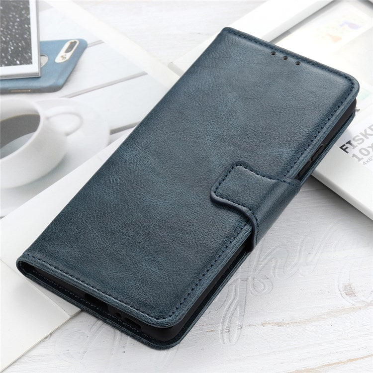 For Google Pixel 7 Shockproof Phone Case Crazy Horse Texture PU Leather Wallet Stand Protective Cover - Blue