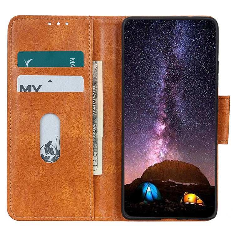 For Google Pixel 7 Shockproof Phone Case Crazy Horse Texture PU Leather Wallet Stand Protective Cover - Brown