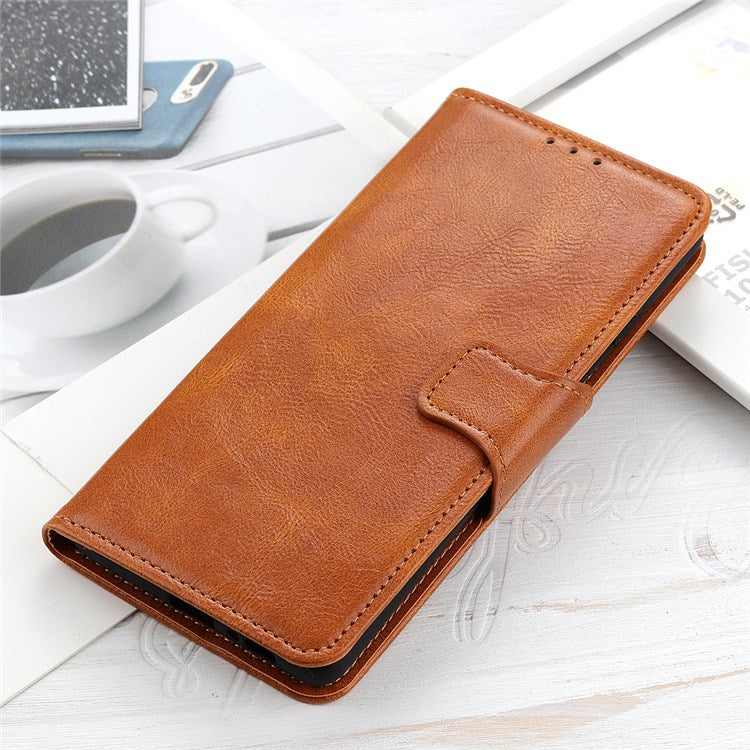 For Google Pixel 7 Shockproof Phone Case Crazy Horse Texture PU Leather Wallet Stand Protective Cover - Brown