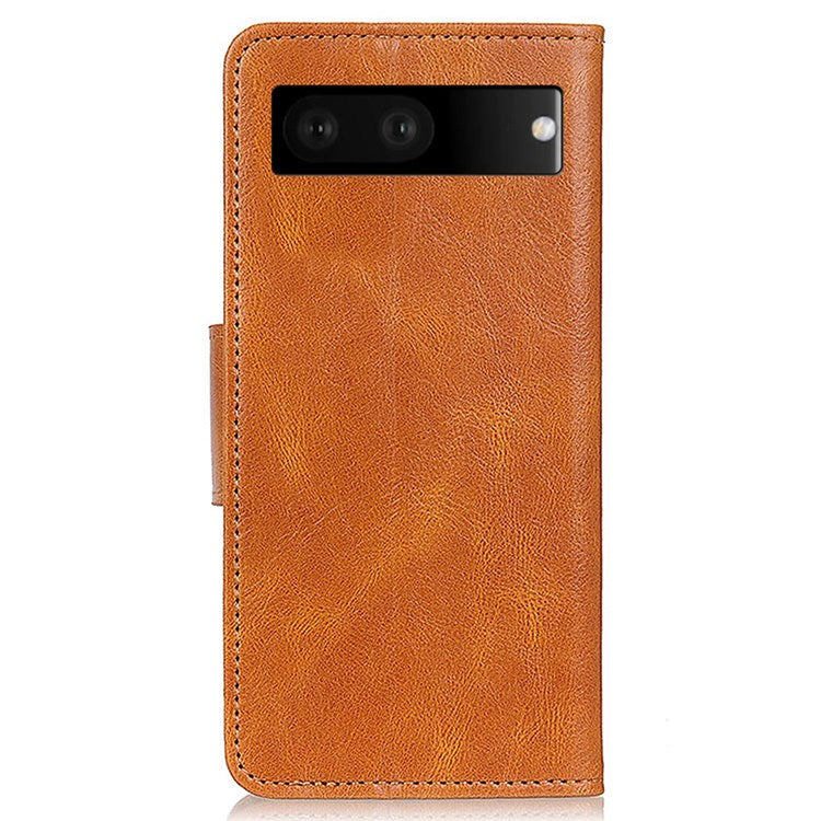 For Google Pixel 7 Shockproof Phone Case Crazy Horse Texture PU Leather Wallet Stand Protective Cover - Brown