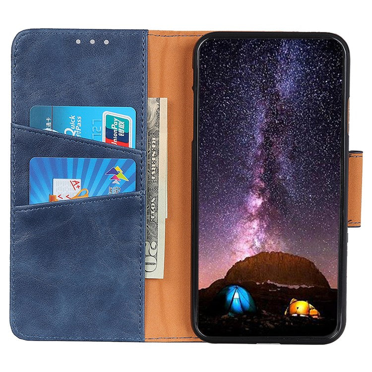 For Google Pixel 7 Wallet Stand Crazy Horse Texture Phone Case Split Leather + TPU Protective Cover - Blue