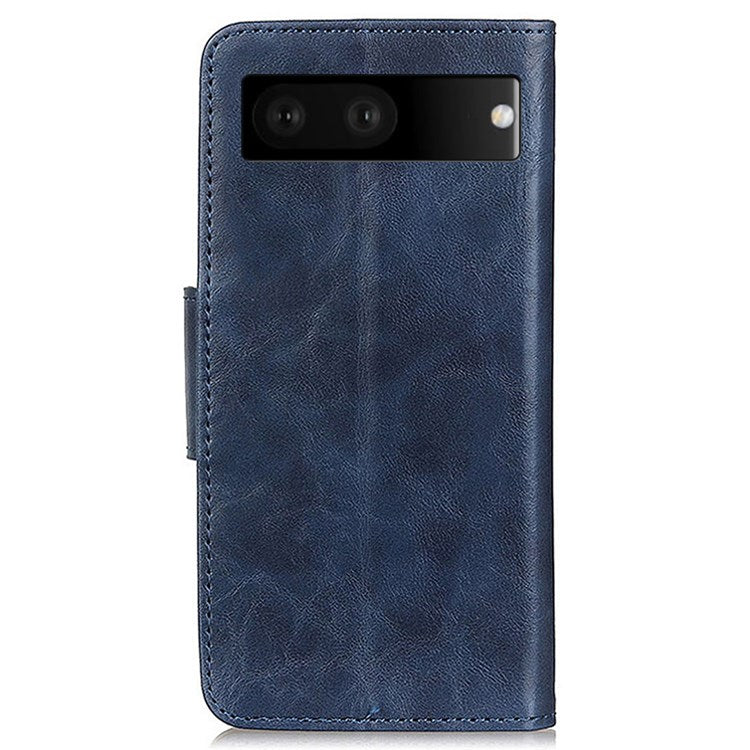 For Google Pixel 7 Wallet Stand Crazy Horse Texture Phone Case Split Leather + TPU Protective Cover - Blue