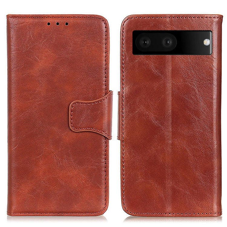 For Google Pixel 7 Wallet Stand Crazy Horse Texture Phone Case Split Leather + TPU Protective Cover - Brown