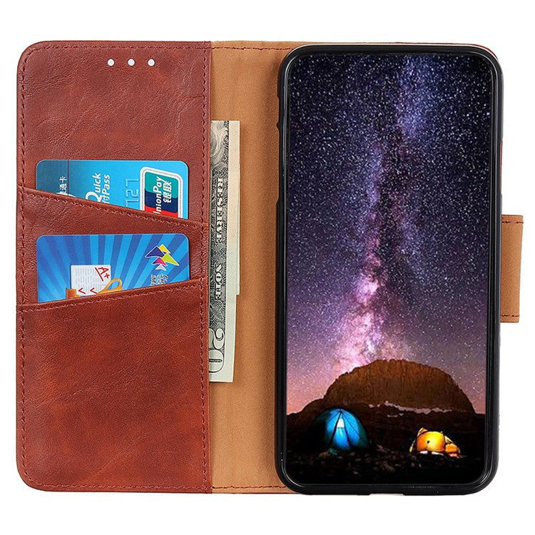 For Google Pixel 7 Wallet Stand Crazy Horse Texture Phone Case Split Leather + TPU Protective Cover - Brown