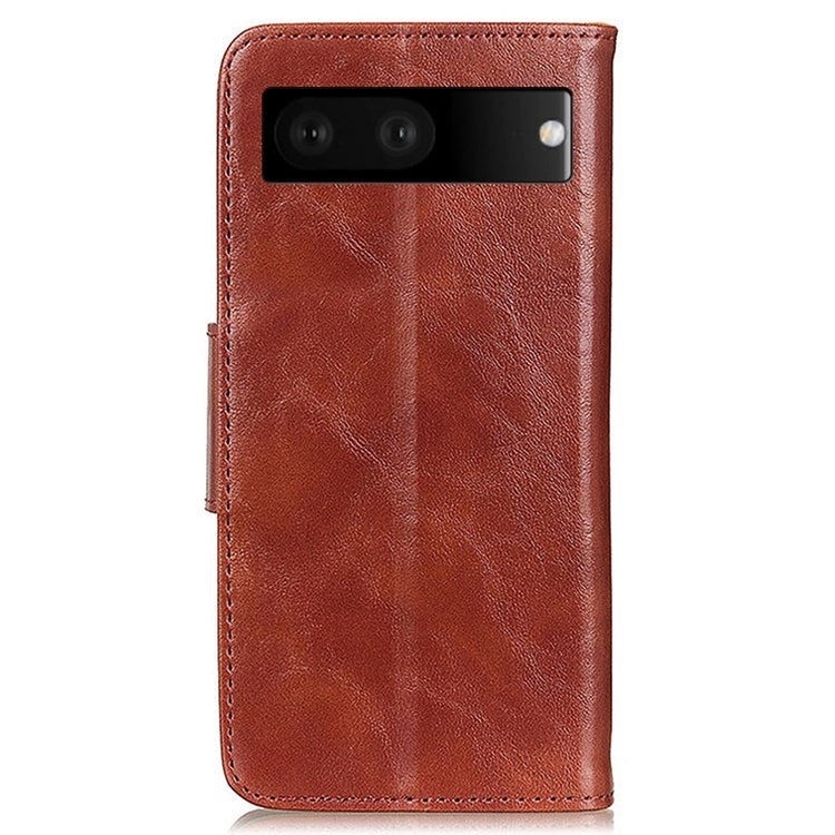 For Google Pixel 7 Wallet Stand Crazy Horse Texture Phone Case Split Leather + TPU Protective Cover - Brown