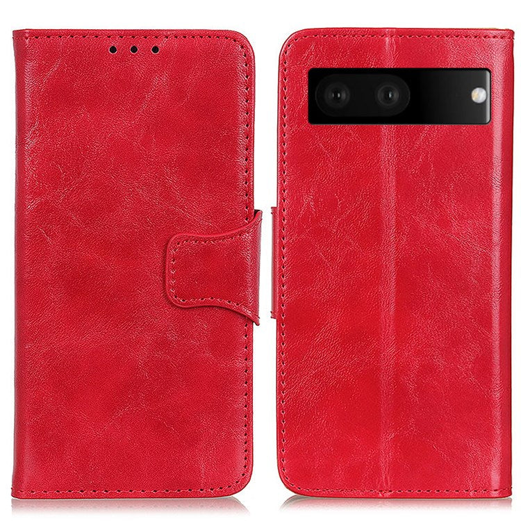 For Google Pixel 7 Wallet Stand Crazy Horse Texture Phone Case Split Leather + TPU Protective Cover - Red