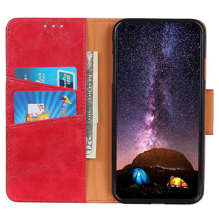 For Google Pixel 7 Wallet Stand Crazy Horse Texture Phone Case Split Leather + TPU Protective Cover - Red