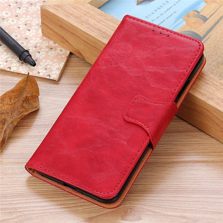 For Google Pixel 7 Wallet Stand Crazy Horse Texture Phone Case Split Leather + TPU Protective Cover - Red