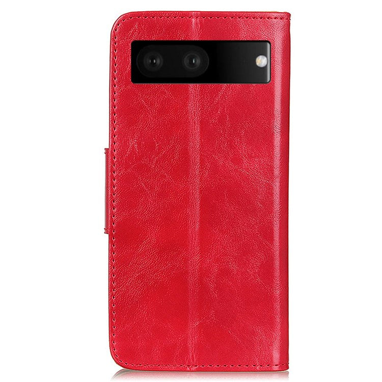 For Google Pixel 7 Wallet Stand Crazy Horse Texture Phone Case Split Leather + TPU Protective Cover - Red