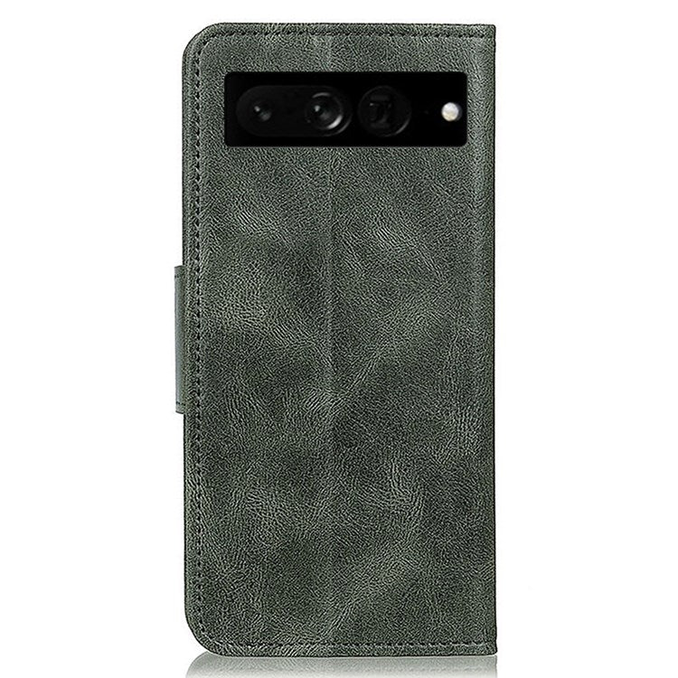 For Google Pixel 7 Pro 5G PU Leather Crazy Horse Texture Stand Wallet Cover Anti-fall Mobile Phone Flip Case - Blackish Green