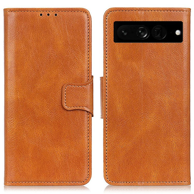 For Google Pixel 7 Pro 5G PU Leather Crazy Horse Texture Stand Wallet Cover Anti-fall Mobile Phone Flip Case - Brown