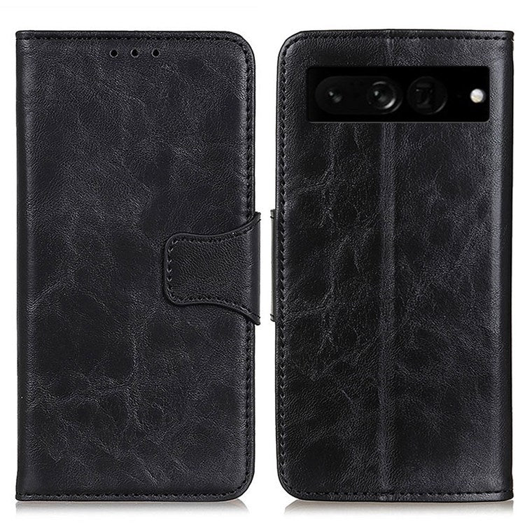 For Google Pixel 7 Pro 5G Crazy Horse Texture Split Leather Stand Case Anti-scratch Mobile Phone Wallet Cover - Black