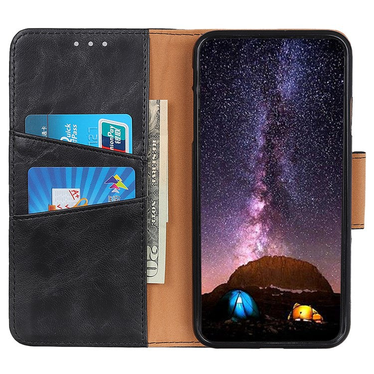 For Google Pixel 7 Pro 5G Crazy Horse Texture Split Leather Stand Case Anti-scratch Mobile Phone Wallet Cover - Black