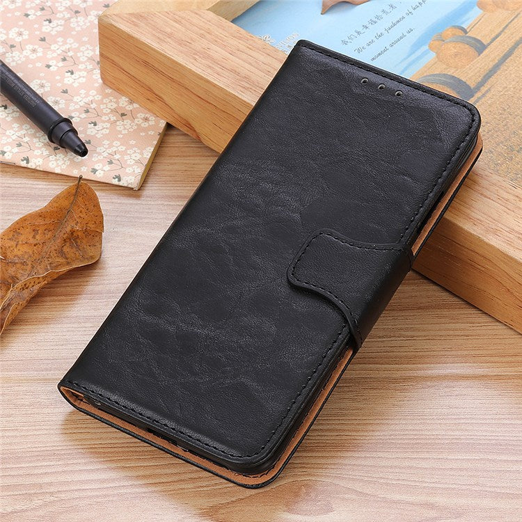 For Google Pixel 7 Pro 5G Crazy Horse Texture Split Leather Stand Case Anti-scratch Mobile Phone Wallet Cover - Black