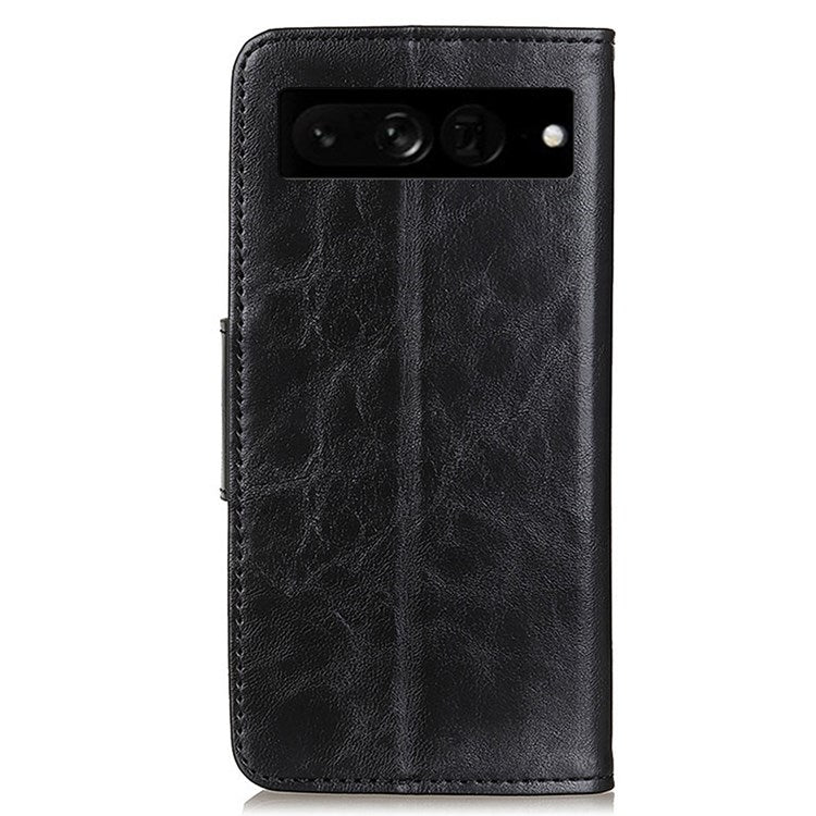 For Google Pixel 7 Pro 5G Crazy Horse Texture Split Leather Stand Case Anti-scratch Mobile Phone Wallet Cover - Black