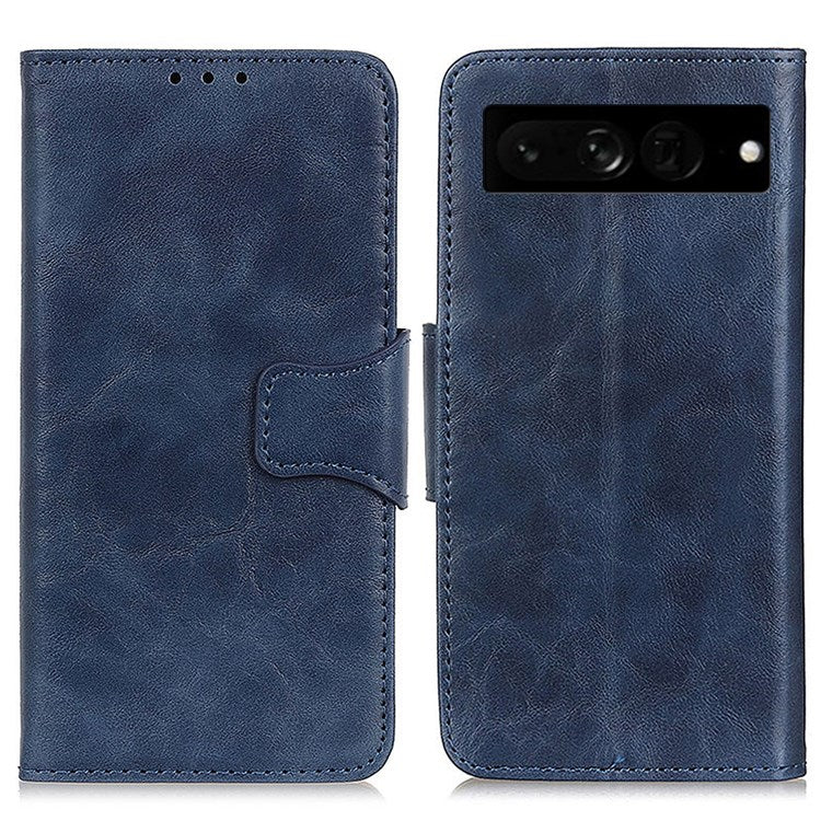 For Google Pixel 7 Pro 5G Crazy Horse Texture Split Leather Stand Case Anti-scratch Mobile Phone Wallet Cover - Blue