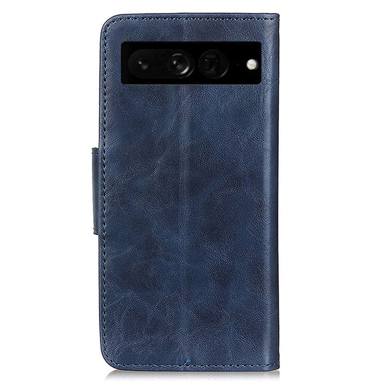 For Google Pixel 7 Pro 5G Crazy Horse Texture Split Leather Stand Case Anti-scratch Mobile Phone Wallet Cover - Blue