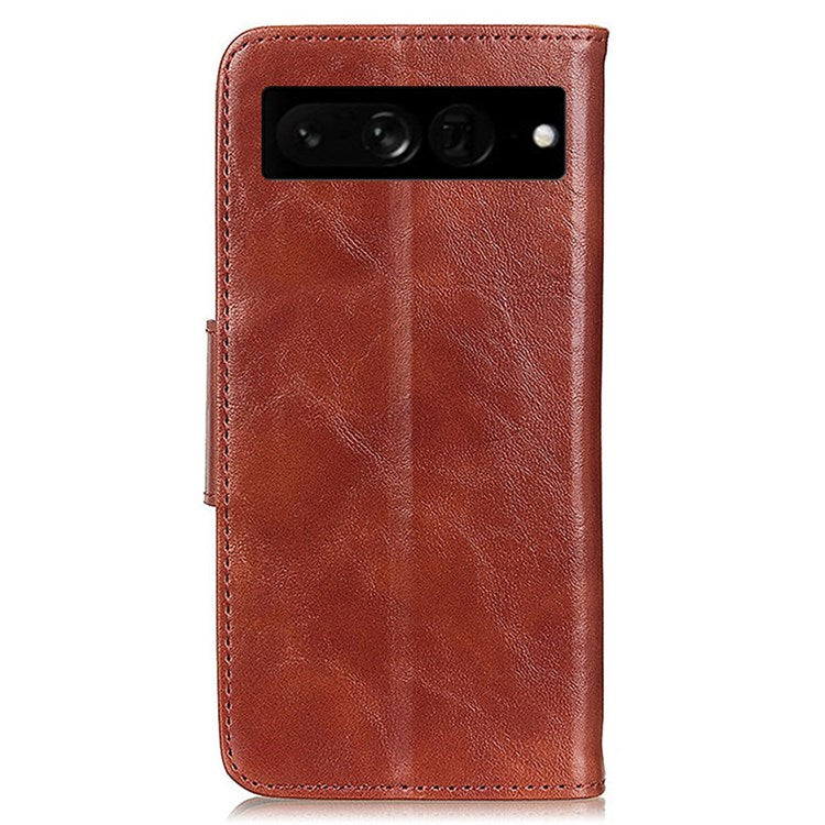 For Google Pixel 7 Pro 5G Crazy Horse Texture Split Leather Stand Case Anti-scratch Mobile Phone Wallet Cover - Brown