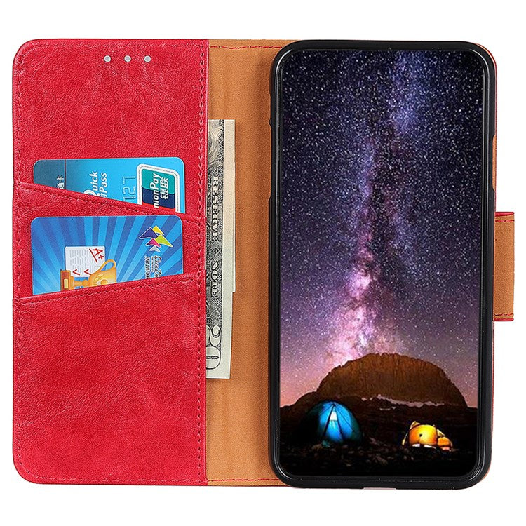 For Google Pixel 7 Pro 5G Crazy Horse Texture Split Leather Stand Case Anti-scratch Mobile Phone Wallet Cover - Red