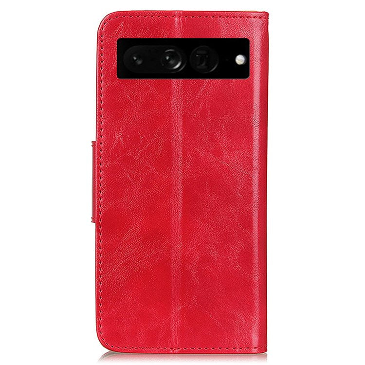 For Google Pixel 7 Pro 5G Crazy Horse Texture Split Leather Stand Case Anti-scratch Mobile Phone Wallet Cover - Red