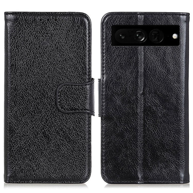 Nappa Texture Phone Case for Google Pixel 7 Pro 5G Drop-proof Split Leather Stand Wallet Cover - Black