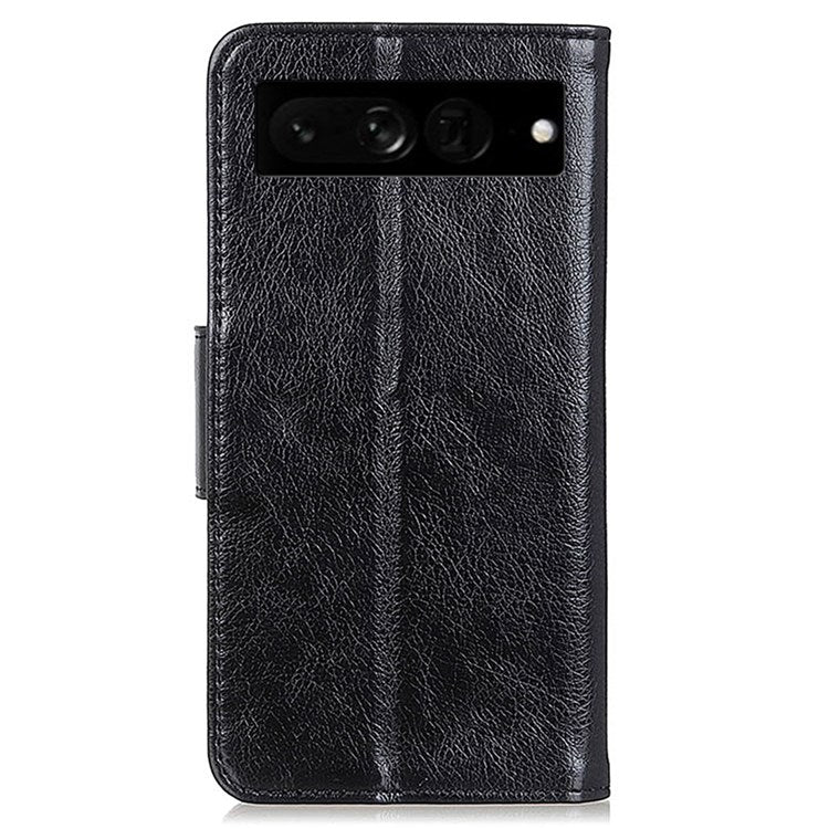 Nappa Texture Phone Case for Google Pixel 7 Pro 5G Drop-proof Split Leather Stand Wallet Cover - Black