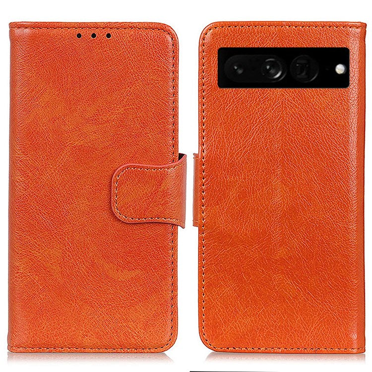 Nappa Texture Phone Case for Google Pixel 7 Pro 5G Drop-proof Split Leather Stand Wallet Cover - Orange