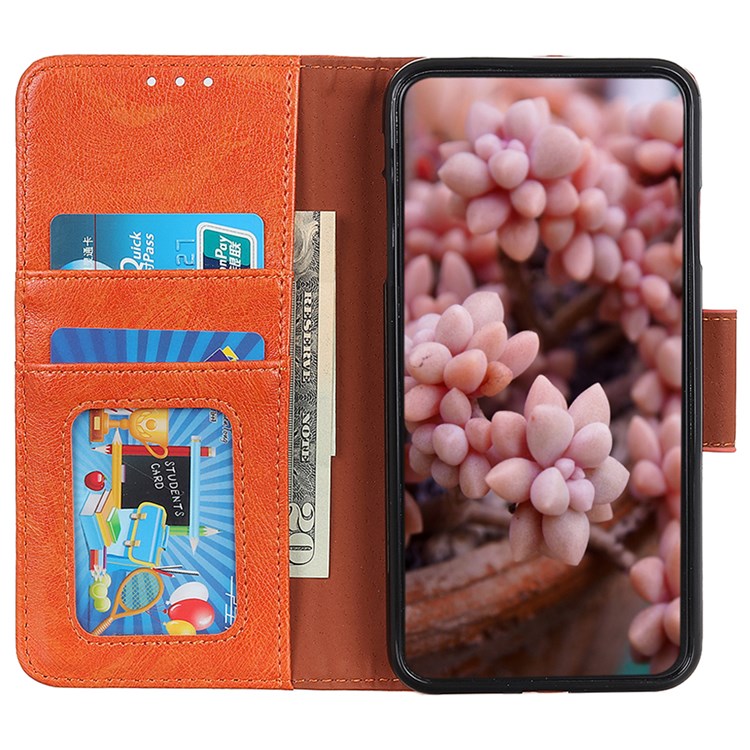 Nappa Texture Phone Case for Google Pixel 7 Pro 5G Drop-proof Split Leather Stand Wallet Cover - Orange