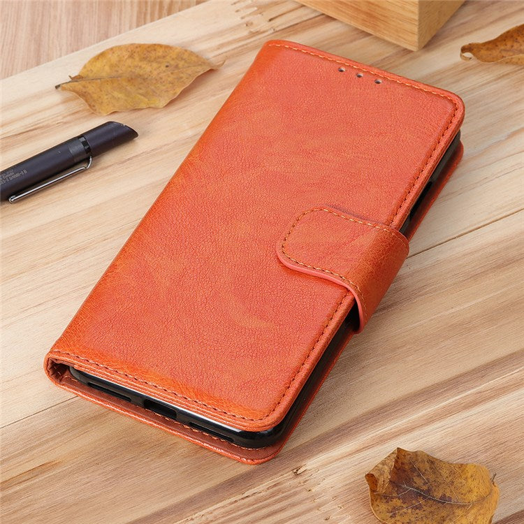 Nappa Texture Phone Case for Google Pixel 7 Pro 5G Drop-proof Split Leather Stand Wallet Cover - Orange