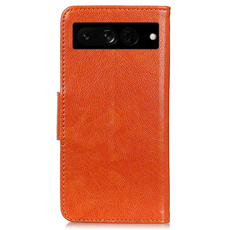 Nappa Texture Phone Case for Google Pixel 7 Pro 5G Drop-proof Split Leather Stand Wallet Cover - Orange