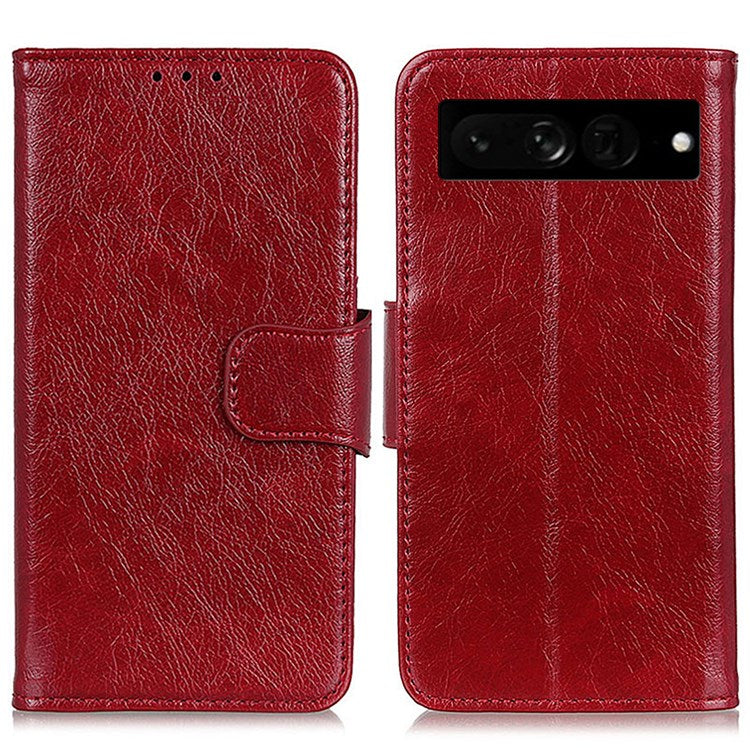 Nappa Texture Phone Case for Google Pixel 7 Pro 5G Drop-proof Split Leather Stand Wallet Cover - Red