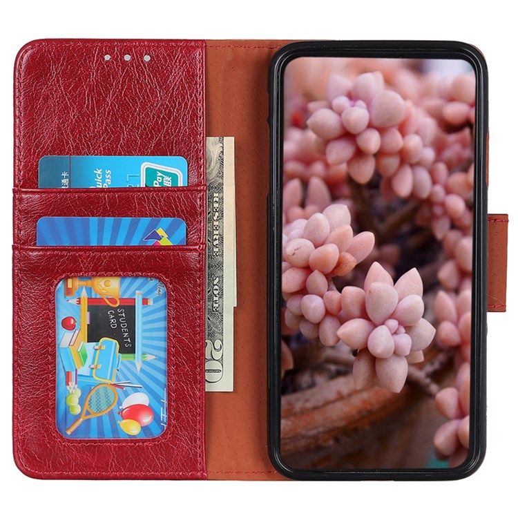 Nappa Texture Phone Case for Google Pixel 7 Pro 5G Drop-proof Split Leather Stand Wallet Cover - Red