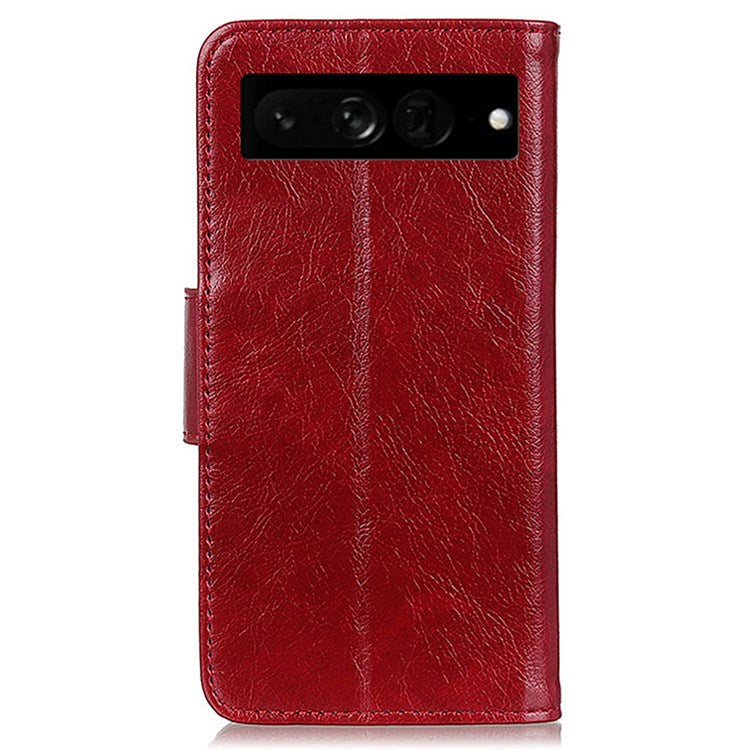 Nappa Texture Phone Case for Google Pixel 7 Pro 5G Drop-proof Split Leather Stand Wallet Cover - Red