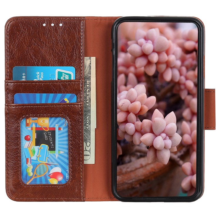 Nappa Texture Phone Case for Google Pixel 7 Pro 5G Drop-proof Split Leather Stand Wallet Cover - Brown