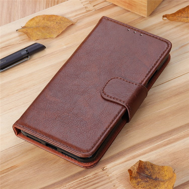 Nappa Texture Phone Case for Google Pixel 7 Pro 5G Drop-proof Split Leather Stand Wallet Cover - Brown