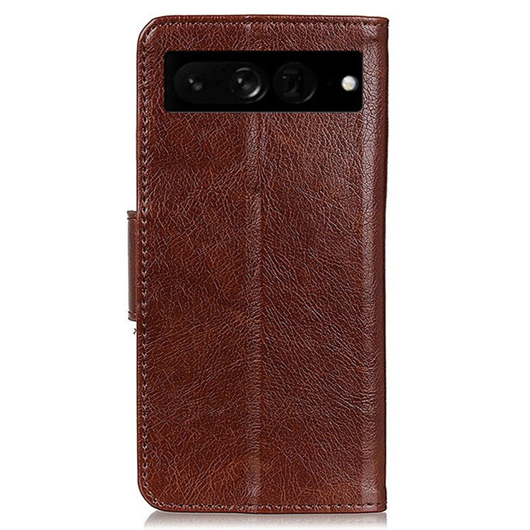 Nappa Texture Phone Case for Google Pixel 7 Pro 5G Drop-proof Split Leather Stand Wallet Cover - Brown