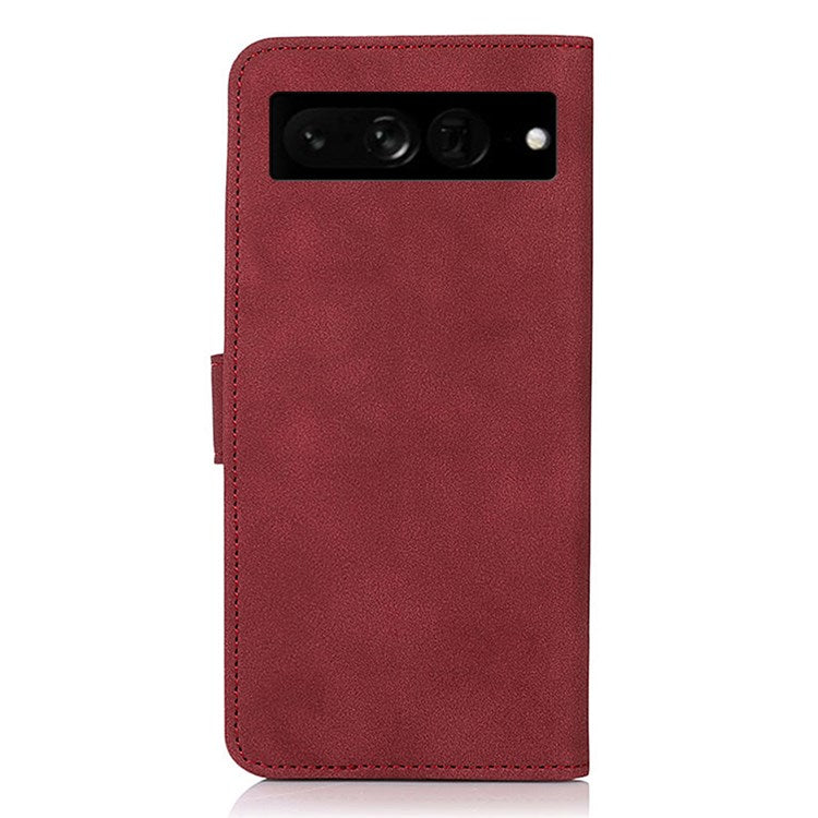 KHAZNEH Textured Leather Case for Google Pixel 7 Pro 5G Dual-sided Magnetic Clasp Stand Wallet Style Flip Phone Cover - Red