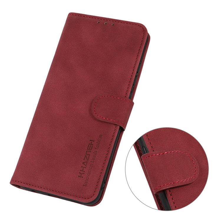 KHAZNEH Textured Leather Case for Google Pixel 7 Pro 5G Dual-sided Magnetic Clasp Stand Wallet Style Flip Phone Cover - Red