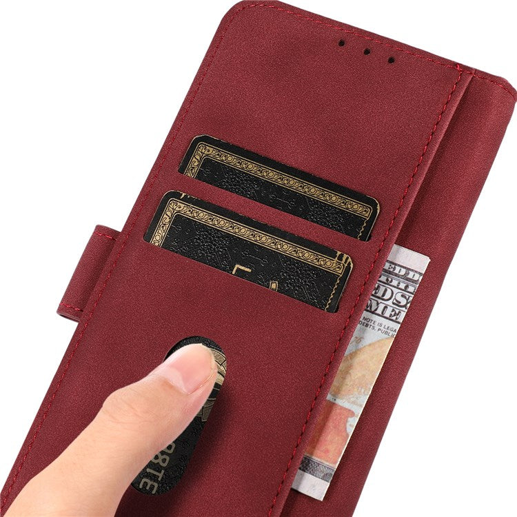 KHAZNEH Textured Leather Case for Google Pixel 7 Pro 5G Dual-sided Magnetic Clasp Stand Wallet Style Flip Phone Cover - Red