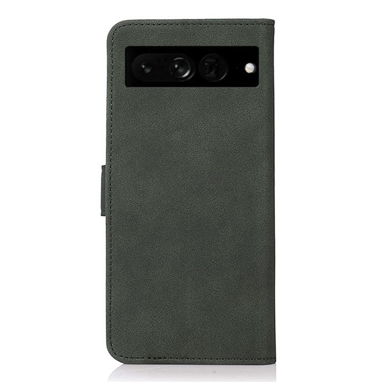 KHAZNEH Textured Leather Case for Google Pixel 7 Pro 5G Dual-sided Magnetic Clasp Stand Wallet Style Flip Phone Cover - Green