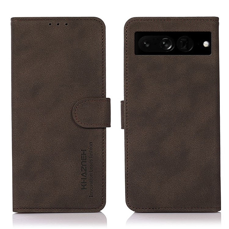 KHAZNEH Textured Leather Case for Google Pixel 7 Pro 5G Dual-sided Magnetic Clasp Stand Wallet Style Flip Phone Cover - Brown