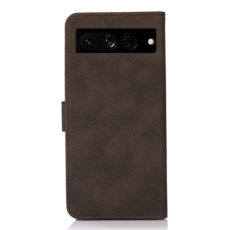 KHAZNEH Textured Leather Case for Google Pixel 7 Pro 5G Dual-sided Magnetic Clasp Stand Wallet Style Flip Phone Cover - Brown