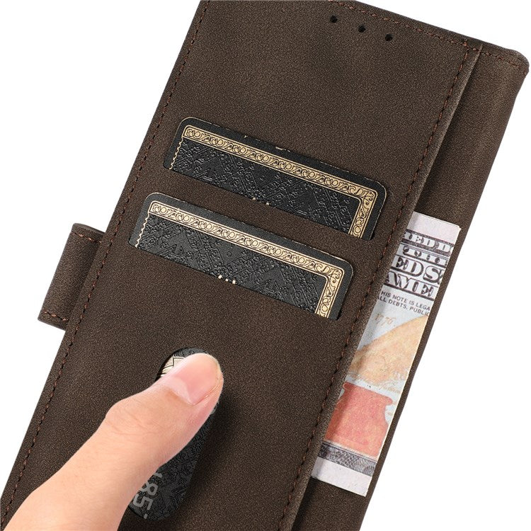 KHAZNEH Textured Leather Case for Google Pixel 7 Pro 5G Dual-sided Magnetic Clasp Stand Wallet Style Flip Phone Cover - Brown