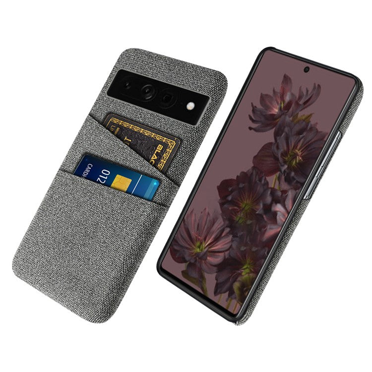 Cloth Texture PC Case for Google Pixel 7 Pro 5G Dual Card Slots Mobile Phone Protective Cover - Grey